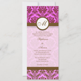 Pink and brown Damask Monogram Wedding Invitation