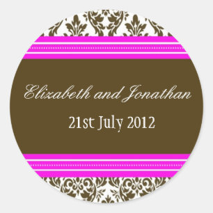 Pink and Brown Damask Wedding Sticker