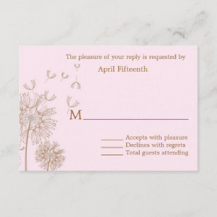 Pink and Brown Dandelion Custom Wedding RSVP Card