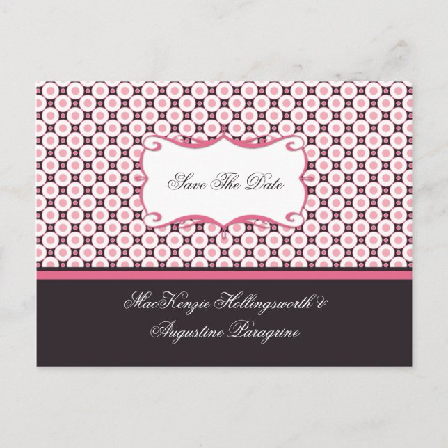 Pink and Brown Dots Save The Date Announcement Postcard (Front)