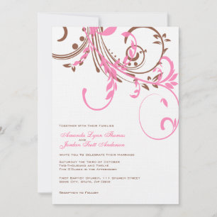 Pink and Brown Double Floral Wedding Invitation