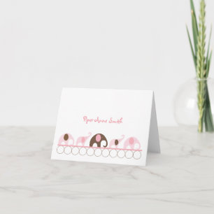 Pink and Brown Elephants Baby Girl Photo Note Card