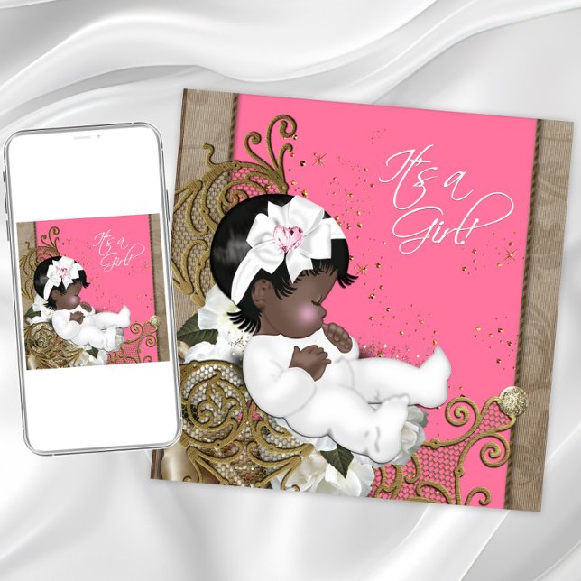 Pink and Brown Ethnic Baby Girl Shower Invitation (Creator Uploaded)