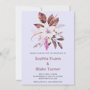 Pink and Brown Floral Botanical Lavender Wedding Invitation