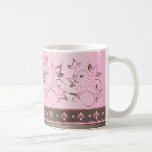 Pink and Brown Floral Ceramic Mug
