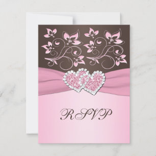 Pink and Brown Floral Joined Hearts RSVP Card