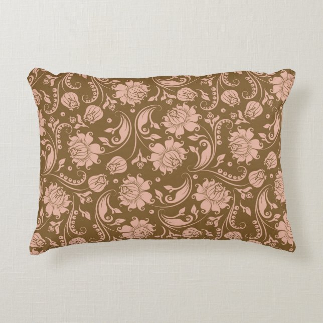 Pink and Brown Floral Pattern Accent Pillow (Front)