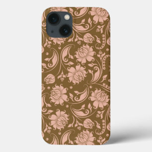 Pink and Brown Floral Pattern iPhone 13 Case