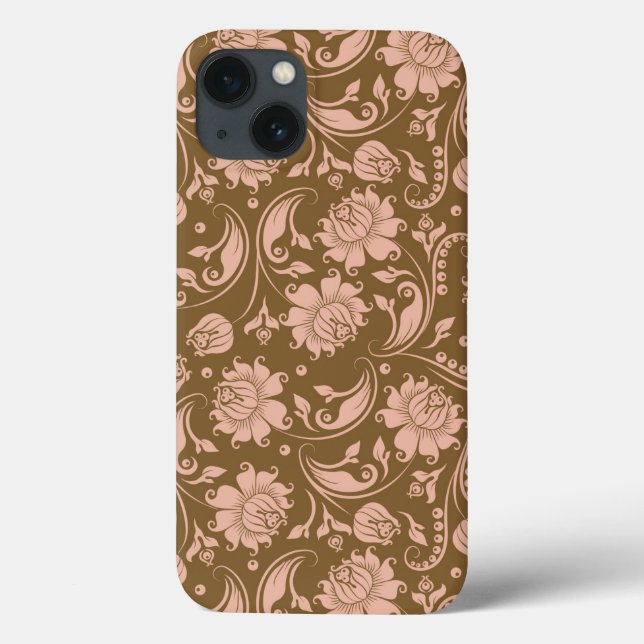 Pink and Brown Floral Pattern Case-Mate iPhone Case (Back)