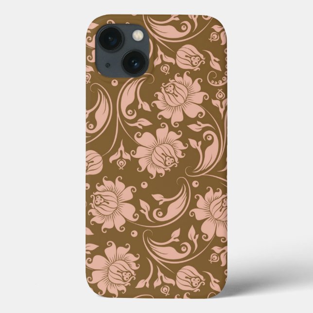 Pink and Brown Floral Pattern Case-Mate iPhone Case (Back)
