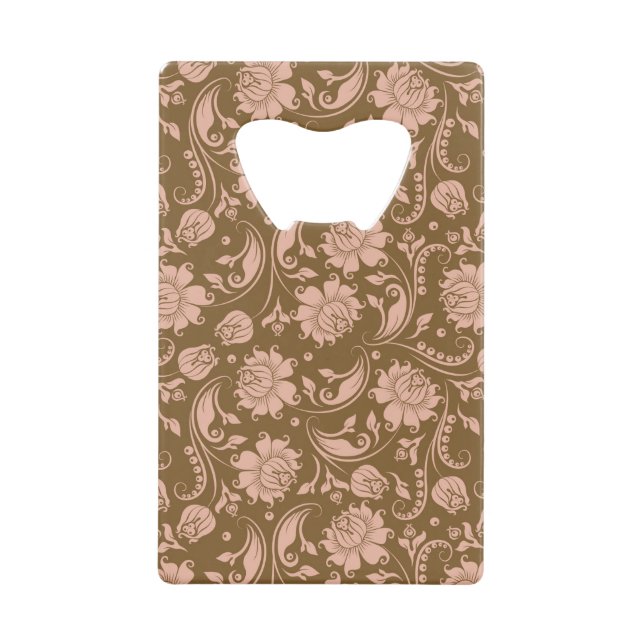 Pink and Brown Floral Pattern Credit Card Bottle Opener (Front)