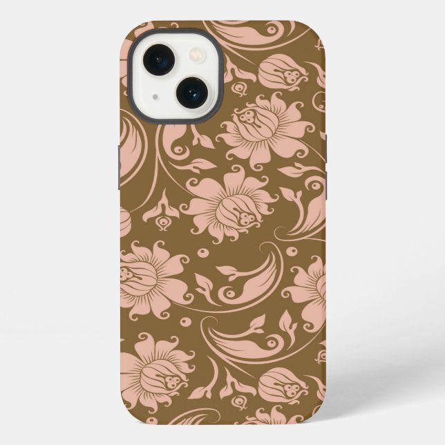 Pink and Brown Floral Pattern iPhone Case (Back)