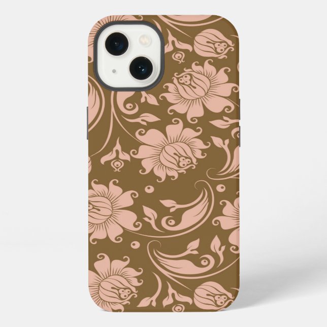 Pink and Brown Floral Pattern iPhone Case (Back)