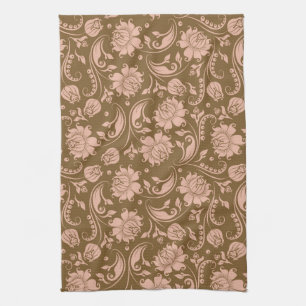 Pink and Brown Floral Pattern Kitchen Towel