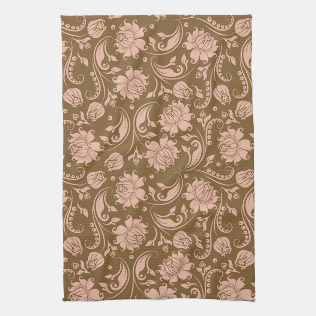 Pink and Brown Floral Pattern Kitchen Towel (Vertical)