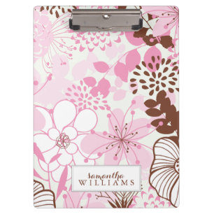 Pink and Brown Floral Pattern Personalized Clipboard