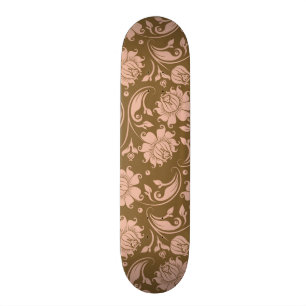 Pink and Brown Floral Pattern Skateboard