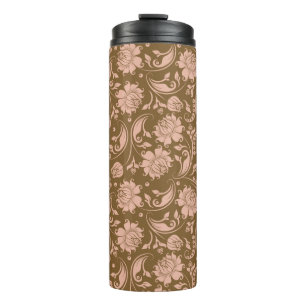 Pink and Brown Floral Pattern Thermal Tumbler
