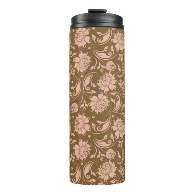 Pink and Brown Floral Pattern Thermal Tumbler (Front)