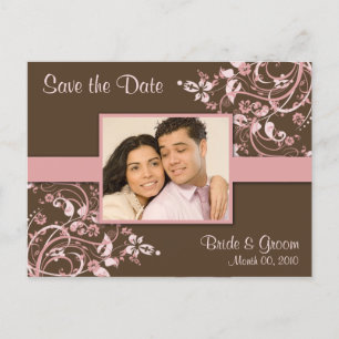 Pink and Brown Floral Save the Date Photo Postcard