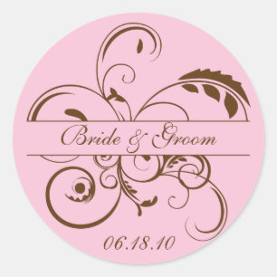 Pink and Brown Flourish Monogram Sticker Label