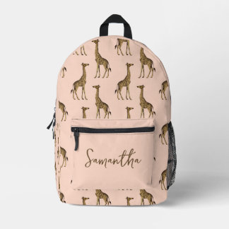 Pink and Brown Giraffe Safari Printed Backpack