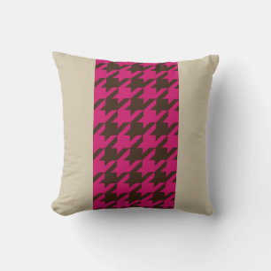 Pink and brown houndstooth with monogram throw pillow