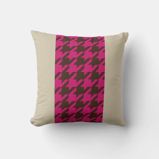 Pink and brown houndstooth with monogram throw pillow (Front)