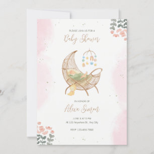 Pink and Brown Illustrative Baby Shower Invitation