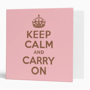 Pink and Brown Keep Calm and Carry On Binder