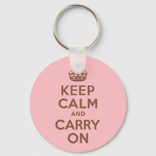 Pink and Brown Keep Calm and Carry On Keychain