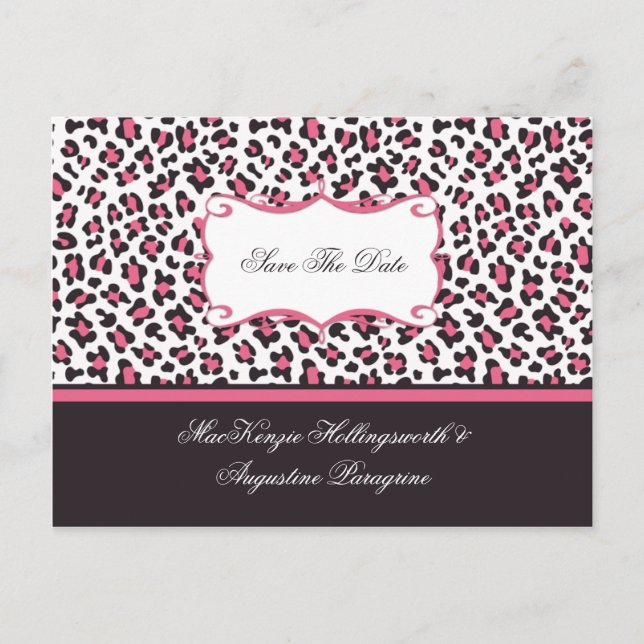 Pink and Brown Leopard Save The Date Announcement Postcard (Front)