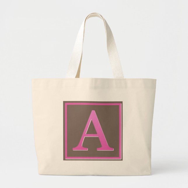 Pink and Brown Letter A Monogram Large Tote Bag (Front)