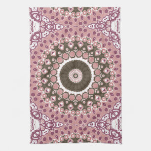 Pink and Brown Mandala Kaleidoscope Medallion Kitchen Towel