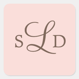 Pink and Brown Monogram Wedding Square Sticker
