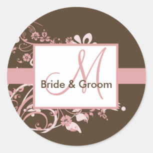 Pink and Brown Monogram Wedding Stickers