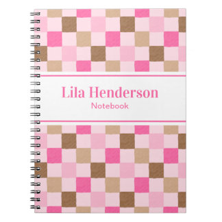 Pink and Brown Multicolor Checkered Notebook