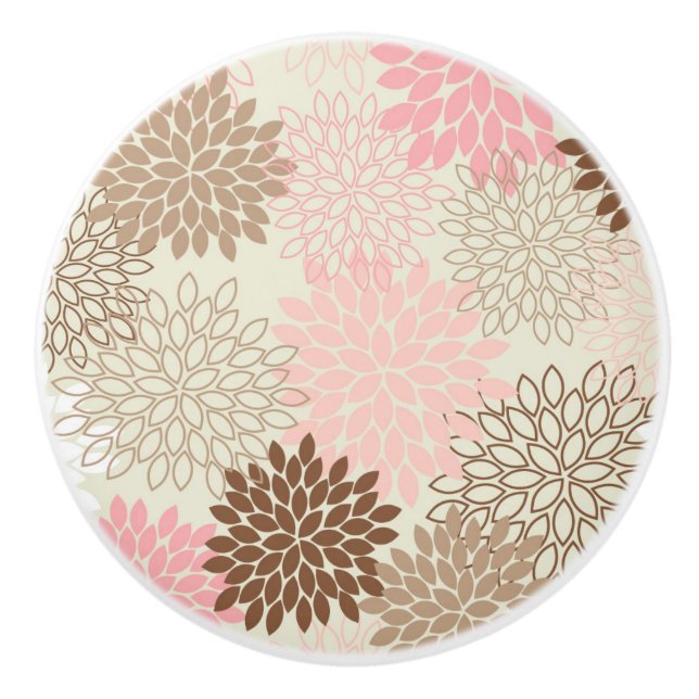 Pink And Brown Mum Pattern Ceramic Knob (Front)
