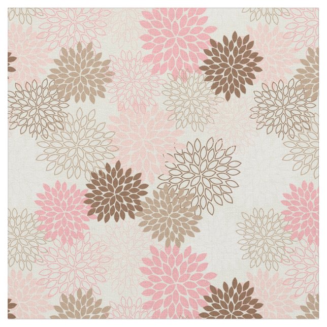 Pink And Brown Mum Pattern Fabric (Close Up)