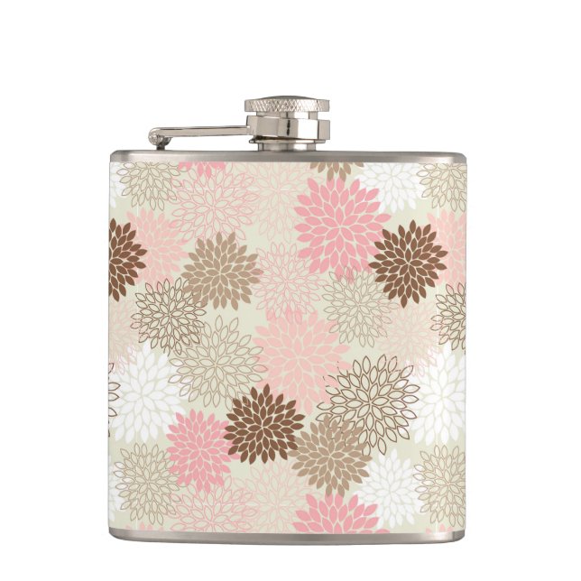 Pink And Brown Mum Pattern Hip Flask (Front)