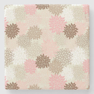 Pink And Brown Mum Pattern Stone Coaster