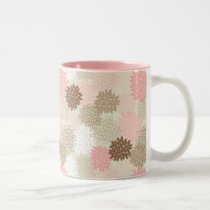 Pink And Brown Mum Pattern Two-Tone Coffee Mug