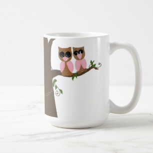 Pink and Brown Owls Out on a Limb Coffee Mug