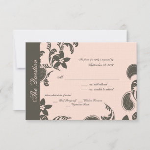 Pink and Brown Paisley and Floral RSVP Card