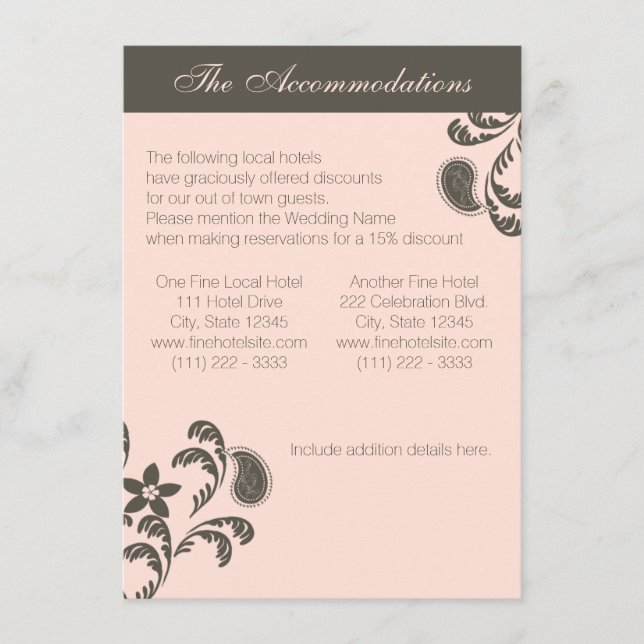 Pink and Brown Paisley Floral Enclosure Card (Front)