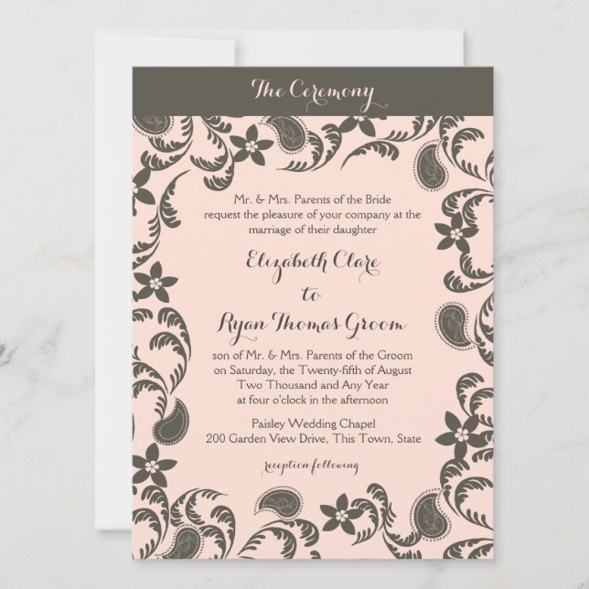 Pink and Brown Paisley Invitation (Front)