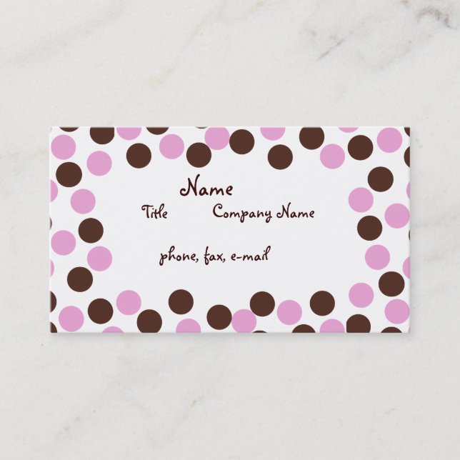 Pink and Brown Polka Dot Business Card (Front)