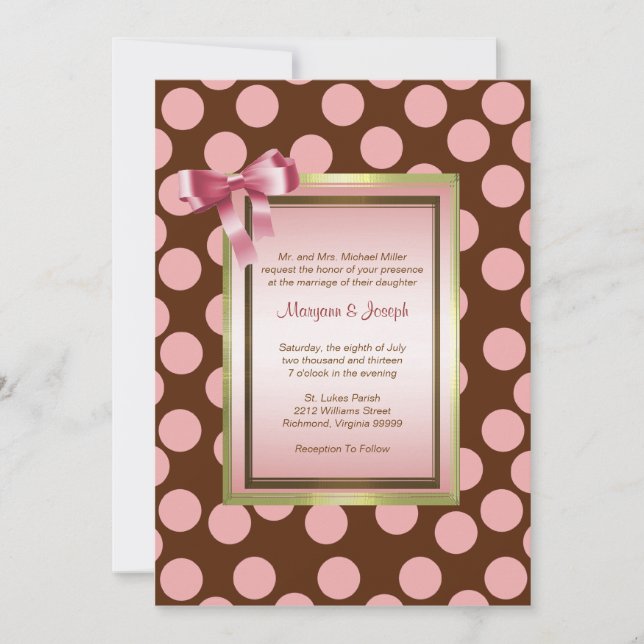 Pink and Brown Polka Dot Invitation Template (Front)