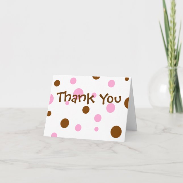 Pink and Brown Polka Dot Thank You Cards (Front)