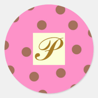 Pink and Brown Polka Dots Letter P Classic Round Sticker